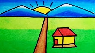 How To Draw a Mountain Landscape Easy Step By Step | Drawing Mountain Landscape With Oil Pastels
