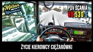 POV Driving Scania V8 530S - Przejazd przez Warszawę zimową porą