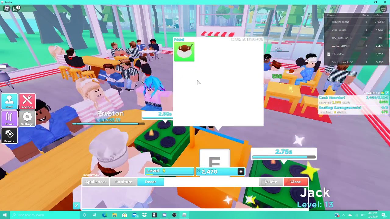 Playing Roblox My Restaurant. - YouTube