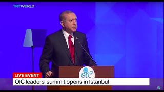 Turkish President Erdogan speaks at the OIC leaders' summit in Istanbul