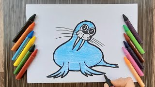 How To Draw Sea Animals - Walrus | Draw cute sea animals | How To draw a walrus