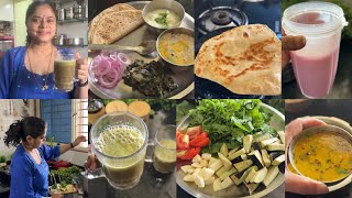 morning walk और vegetable market +Breakfast & lunch🍱 lauki ka juice🌺 palak baigan ki sabji🌺 paratha