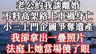 老公約我談離婚，不料高架路上車禍身亡，小三上門企圖爭奪遺產，我卻拿出一疊照片，法庭上她當場傻了眼