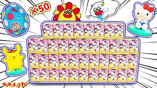 【チョコエッグ】サンリオキャラクターを50個大量開封！？キティちゃんやシークレットをコンプリートできるかな？子供向け知育教育アニメ★サンサンキッズTV★