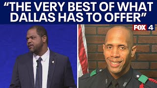 Dallas Mayor Eric Johnson speaks at fallen police officer Darron Burks' funeral