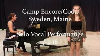 Solo Voice Performance July 2, 2018 at Camp Encore-Coda, Sweden, ME