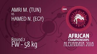 Round 2 FW - 58 kg: M. AMRI (TUN) df. N. HAMED (EGY) by TF, 0-0