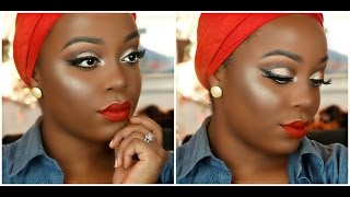 CHRISTMAS MAKEUP TUTORIAL| Champagne Holiday Sparkle w/ Red Lips