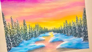 パステルで冬の風景を描いてみた　How to draw winter landscape with pastels | Landscape painting【はらちゃんパステル】