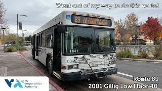 Discontinued Sector | Full Loop (AM Peak): VTA 1009 on Route 89 - 2001 Gillig Low Floor 40’