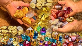 Great Finding Natural Gold, Diamond Amethyst. Diamonds, Quartz Crystal at the gold zone