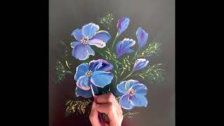 How to paint blue flowers in acrylic paints. Easy step by step painting tutorial for beginners. Fun!