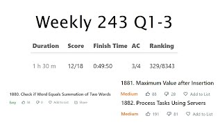 Weekly 243 Leetcode Contest Problems 1-3 Solutions [java]