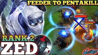 ZED BRUTAL FAST HAND COMBO! FEEDER TO PENTAKILL MVP PLAY - TOP 2 GLOBAL ZED BY 影痴z - WILD RIFT