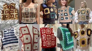 Crochet granny square vest ideas | Boxy vest 🦺 granny square crochet| Crochet granny square ideas