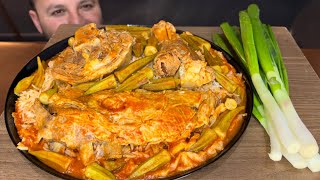 تشريب  البامية العراقية مع لحم الغنم أطيب تشريب بلعالم مع تمن بسمتي
