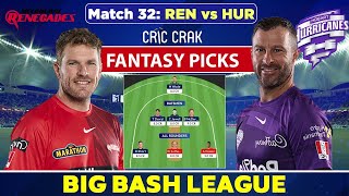 🔴Live Big Bash League 2022: REN vs HUR Dream11 Team | Melbourne Renegades vs Hobart Hurricanes BBL