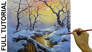 Acrylic Landscape Painting TUTORIAL / Sunrise on Winter Forest / JMLisondra