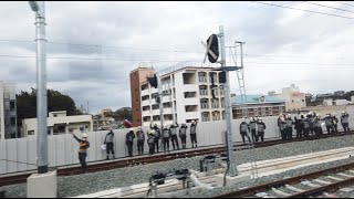 【折尾駅 新駅舎】線路切替直前の上り折尾駅付近の車窓(遠賀川～折尾～黒崎) [4K]