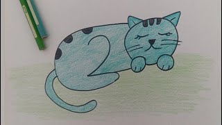 Children's cat drawing tutorial with number 200🐈😍👌