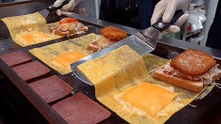 çok yaratıcı! inanılmaz katlanır jambon peynirli yumurtalı tost - kore sokak yem
