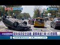 這到底怎麼撞的 國軍高雄總醫院前發生四車連環撞 灰色轎車連撞三車 翻肚後還自轉一圈半把駕駛嚇壞了｜記者 洪淑珠 黃大衛｜【live大現場】20220314｜三立新聞台