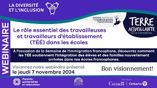 Le rôle essentiel des travailleur.euse.s d'établissement dans les écoles - Webinaire du 7 nov. 2024