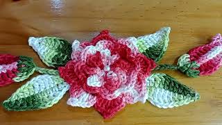 FLOR con HOJAS 🌿 y PIMPOLLO 🌺🌹 Tejida a crochet paso a paso