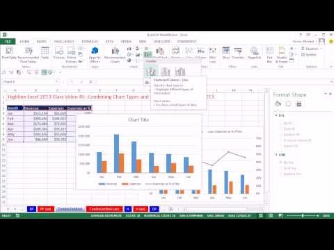 Highline Excel 2013 Class Video 45: Combining Chart Types and Secondary Axis in Excel 2013