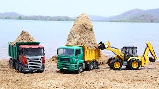 JCB 5CX Backhoe Fully Loading River Sand Mahindra Truck | Ashok Leyland | Tata Tipper Truck | CS Toy