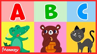 Alphabet Animals 🐊🐻😺 Learn the Alphabets, Animal Sounds | ABC Songs | Monkey Junior Play & Learn