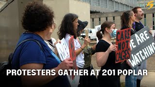 Protestors speak against poor jail conditions in 201 Poplar