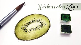 Step by step EASY kiwi painting tutorial for beginners » How to paint Watercolor summer fruit