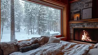 Cozy Cabin Ambience for Stress Relief | Fireplace ASMR with Snowstorm