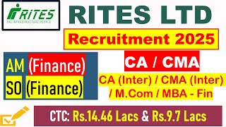 RITES LTD RECRUITMENT 2024 | ASSISTANT MANAGER \u0026 SECTION OFFICER FINANCE| CA CMA JOBS | PSU JOBS