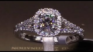 #82858 | T0.78ct/C0.40ct | Round Brilliant Cushion Halo with Diamond Set Shoulders | Set in Platinum