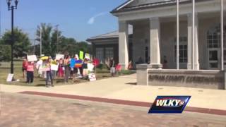 Raw video: Protesters gather outside Rowan County Courthouse