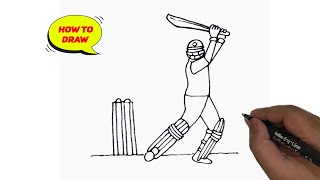 How to draw a cricket player batsman easy and step by step