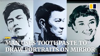 Man in China uses toothpaste to draw portraits on bathroom mirror