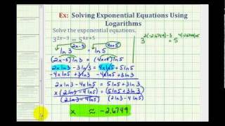 Ex 5: Solve Exponential Equations with Two Exponential Parts Using Logarithms