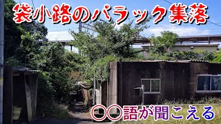 駅裏なのにホームから全く見えない袋小路のバラック集落。The village is behind the station but can't be seen from the platform.