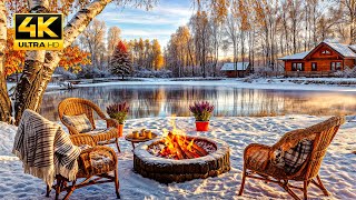 Winter Serenity by the Lake: Embrace the Snowfall, Crackling Fire Pit, and Relaxing Nature Sounds