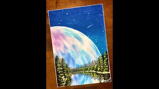 パステルでお月様の風景を描いてみた。Painting the moon landscape with pastels【はらちゃんパステル】