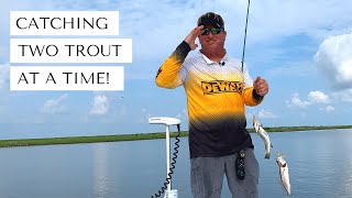 Catching Two Speckled Trout at a Time EVERY CAST Under Birds (DOUBLE RIG)