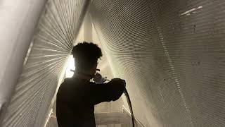 Spray-applying protective coating from INSIDE the HVAC unit!