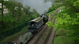 Pannier Tank 9466 leaves Bishops Lydeard with demonstration freight April 2023