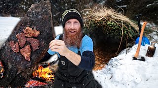 24hr Survival in 30-min Emergency Shelter, Coyote Trap, Squirrel Snaring | Rock-Cooked Mystery Meat!