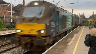 Class 68005 and 68017 flying past leyland heading north