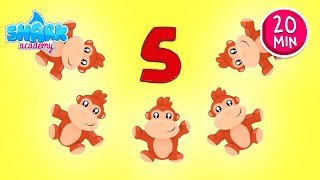 Five little monkeys | Baby Shark version - Kids Learn to Count | Nursery Rhymes | Shark Academy