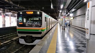 【上野駅地平ホーム】東北本線E231系電車(宇都宮線•普通 宇都宮行き)上野駅13番線発車！